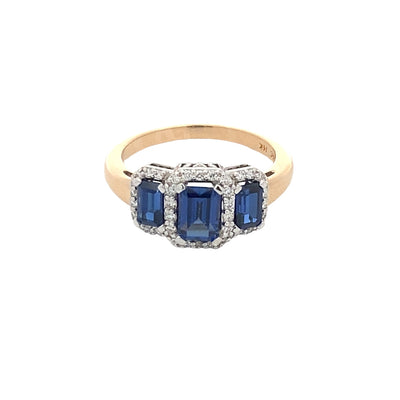 Sapphire & Diamond Three Stone Ring in Two-Tone Gold by B&C
