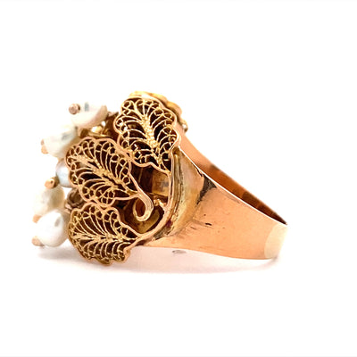 Estate Multi Pearl Ring in Yellow Gold