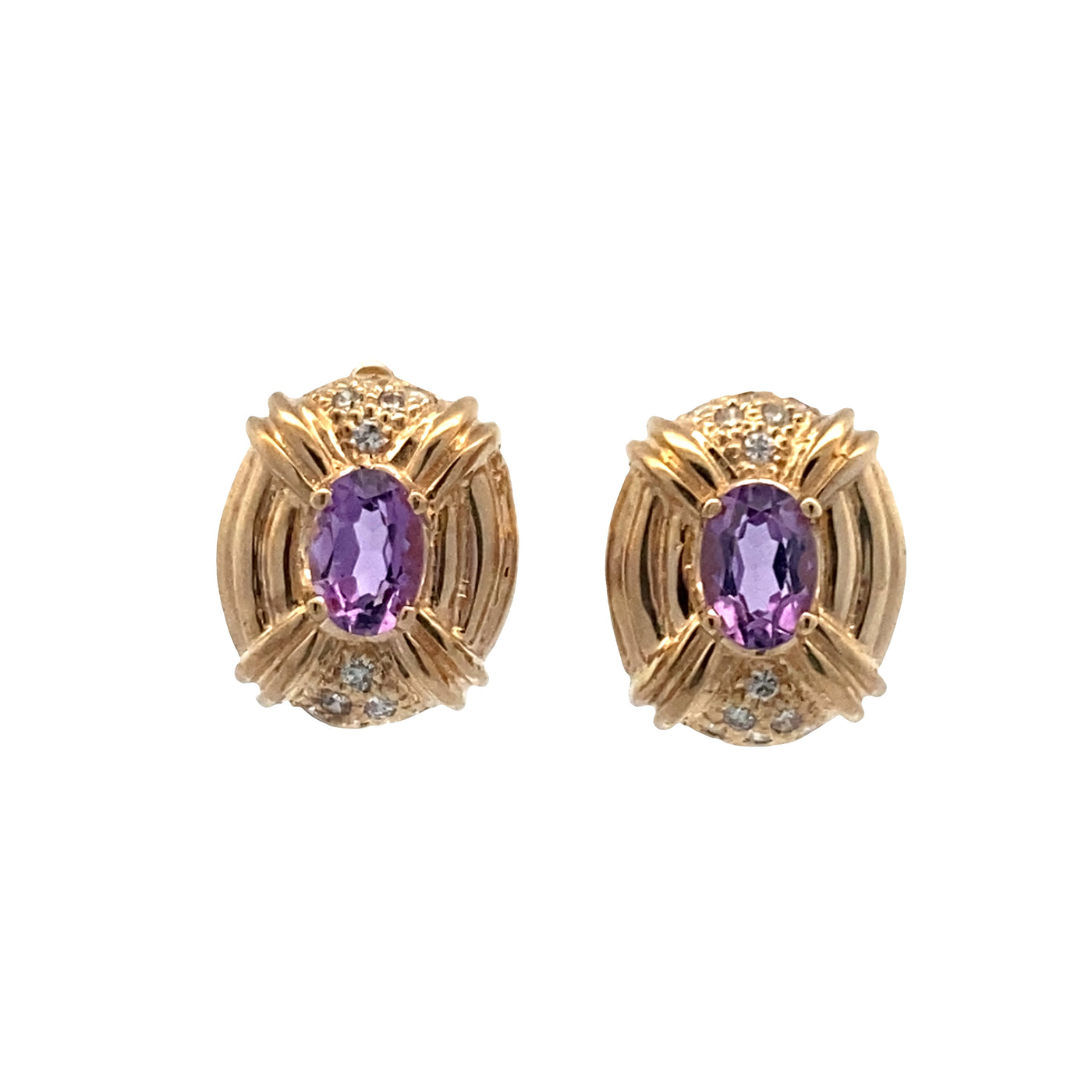 ESTATE Amethyst and Diamond Studs in Yellow Gold