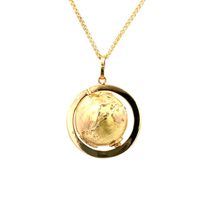 ESTATE 18 Karat Yellow Gold Globe Pendant with 14K chain