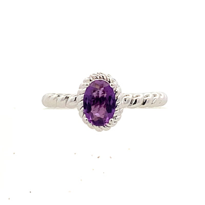 Amethyst Halo Rope Ring in Silver