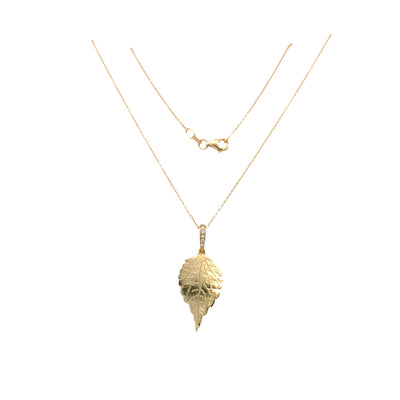 Diamond Leaf Pendant in Yellow Gold by Simon G