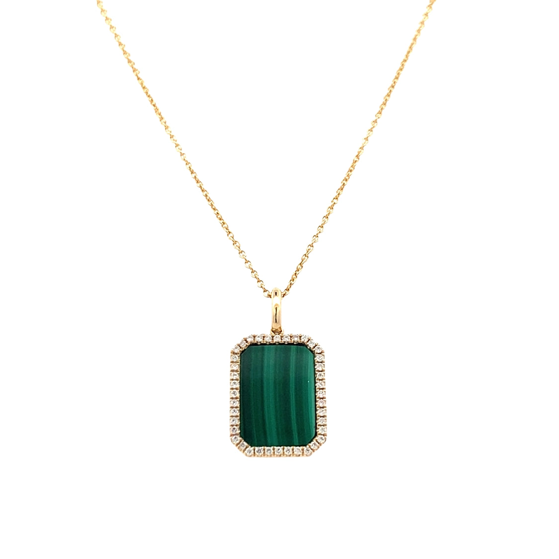 Malachite and Diamond Drop Pendant in Yellow Gold with 18" Chain