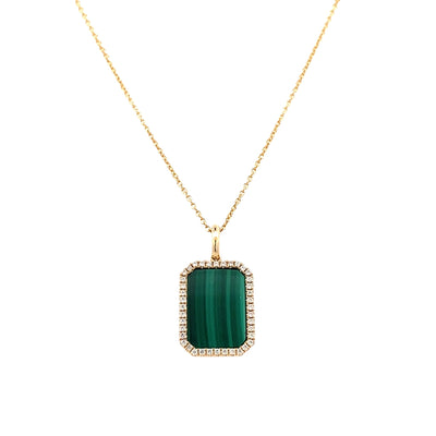 Malachite and Diamond Drop Pendant in Yellow Gold with 18" Chain