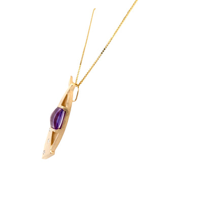 ESTATE Amethyst and Diamond Pendant in Yellow Gold