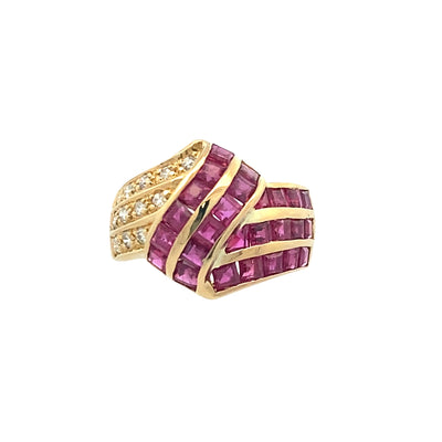 Estate Ruby & Diamond Band in 14K Yellow Gold