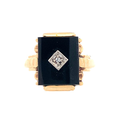 ESTATE Onyx and Diamond Ring in Yellow Gold