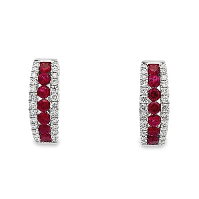 FANA 14KW Ruby/Diamond Huggie Earrings ER1462R/WG