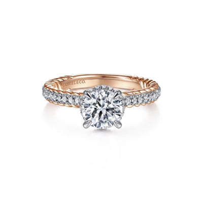 Round Diamond Side Stone Engagement Ring in Two-Tone Gold by Gabriel & Co.