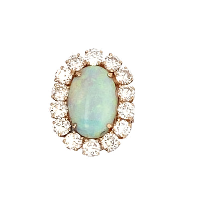 ESTATE Opal and Diamond Brooch/Pendant in Yellow Gold