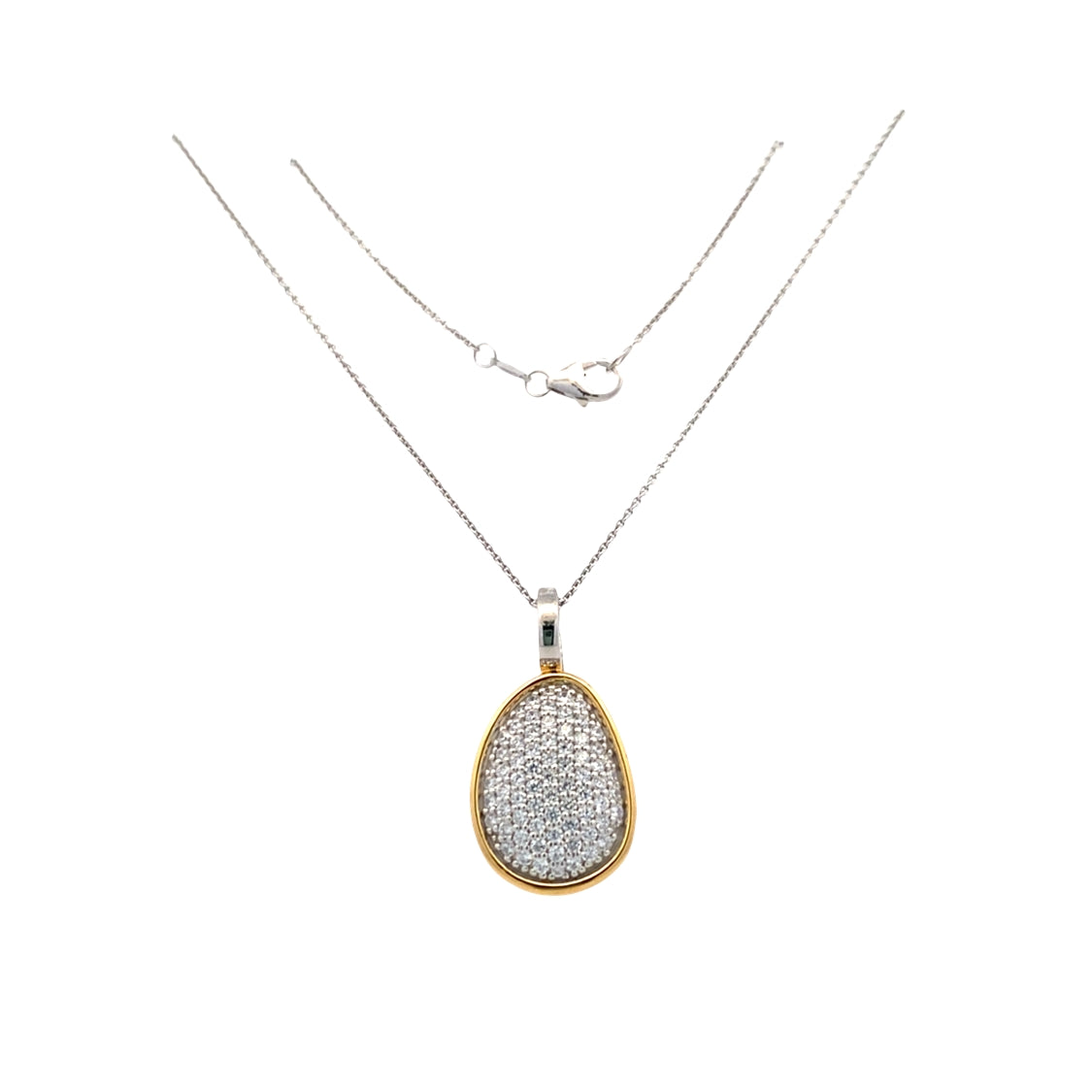 CZ Teardrop Pendant in Silver and Yellow Gold Plating by Ti Sernto Milano with 18" Chain