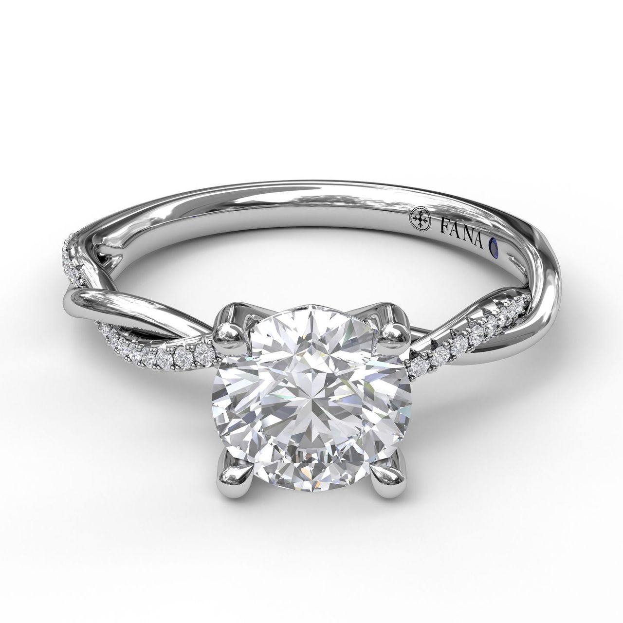 Round Diamond Twist Engagement Ring in White Gold by Fana
