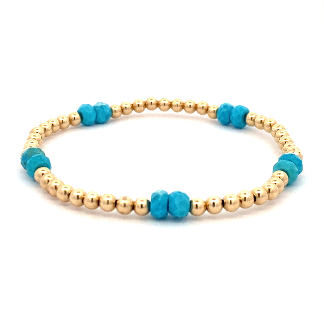 Karen Lazar Stretch 3mm Yellow Gold Filled and Turquoise Bracelet Size 6
