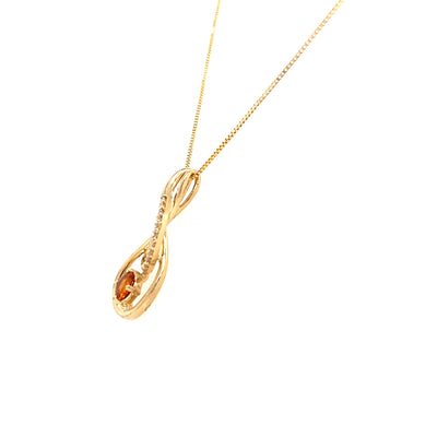 ESTATE Citrine and Diamond Pendant in Yellow Gold