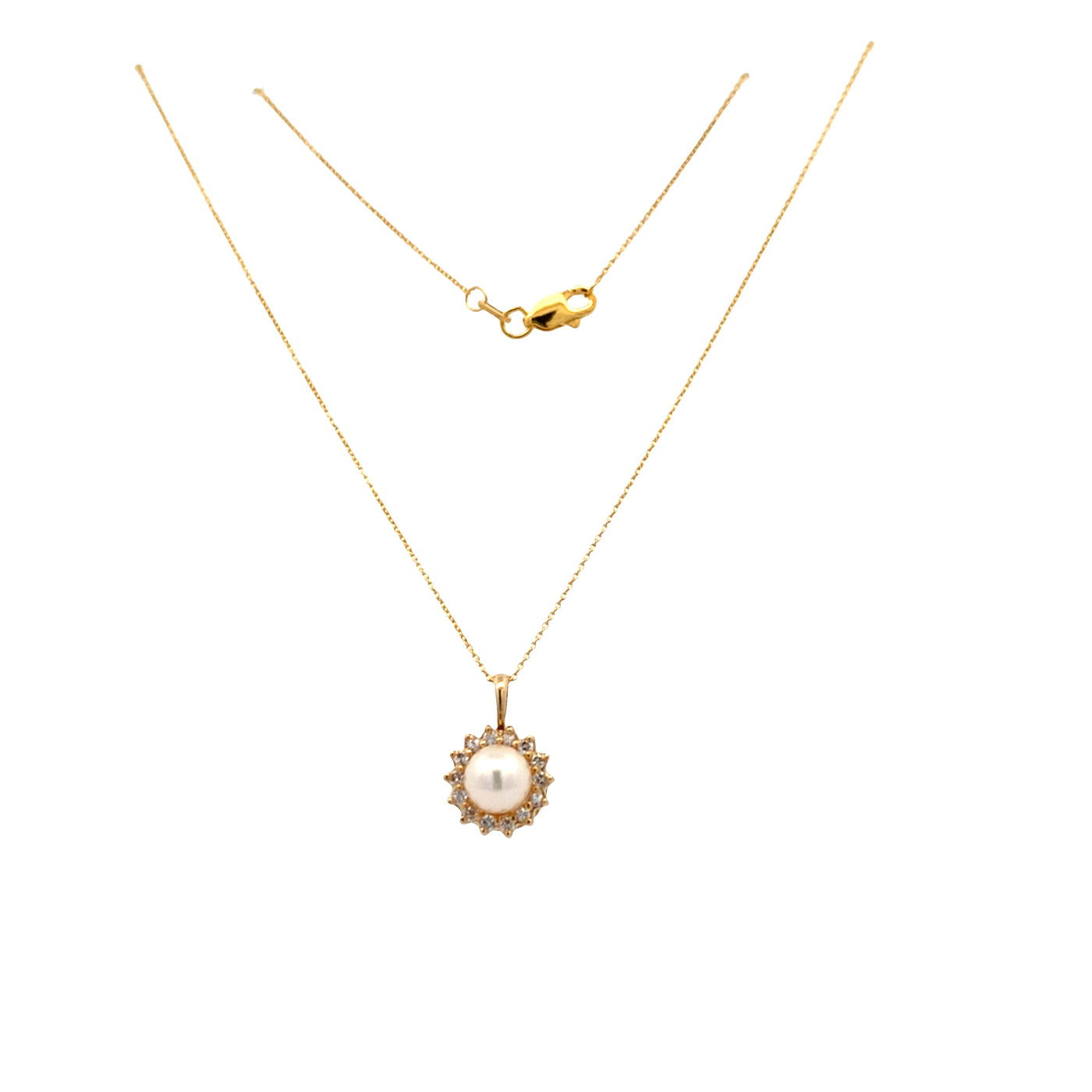 ESTATE Cultured Pearl and Diamond Pendant in Yellow Gold