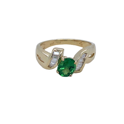 ESTATE Tsavorite and Diamond Ring in Yellow Gold