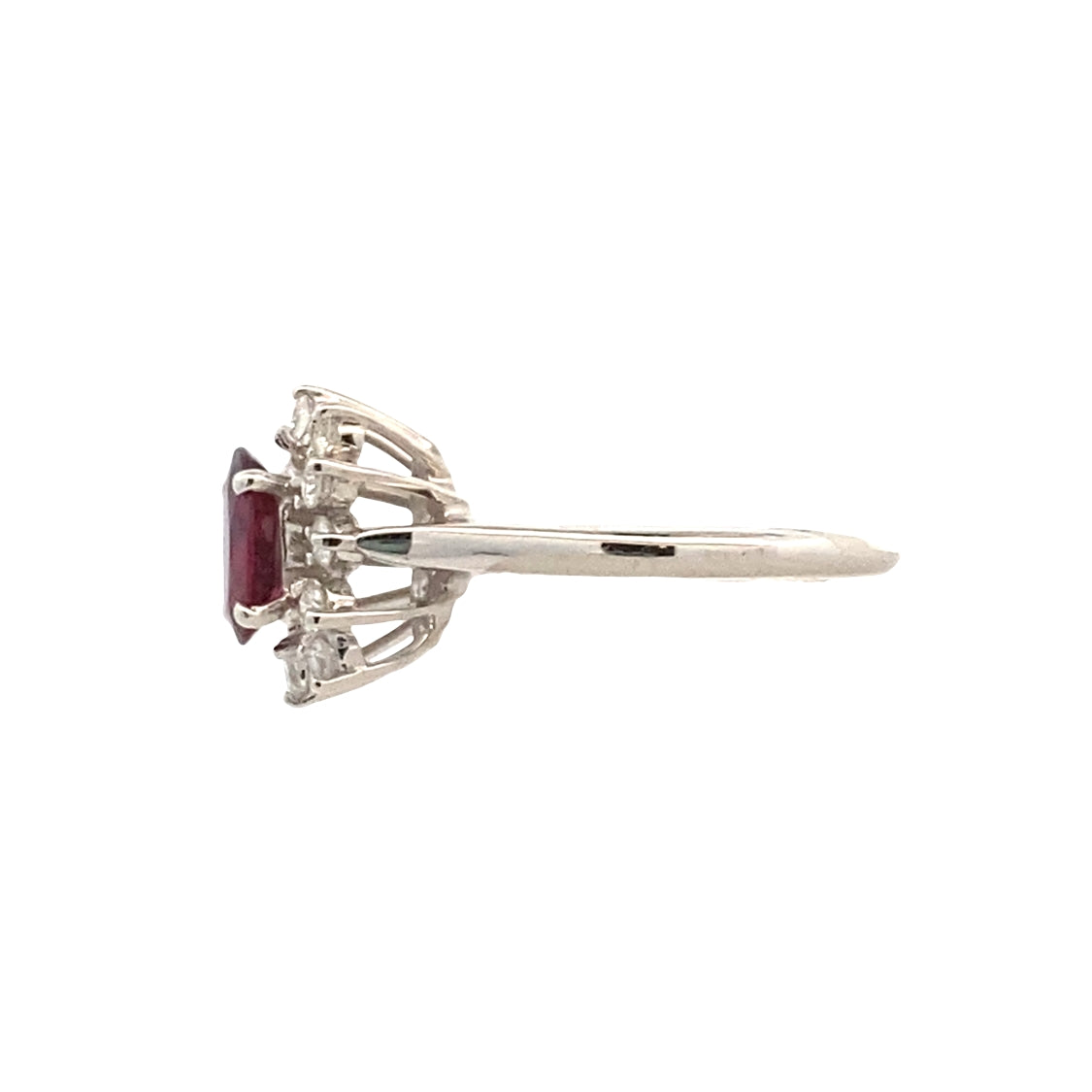 ESTATE Ruby & Diamond Halo Ring in White Gold