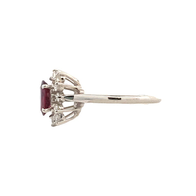 ESTATE Ruby & Diamond Halo Ring in White Gold