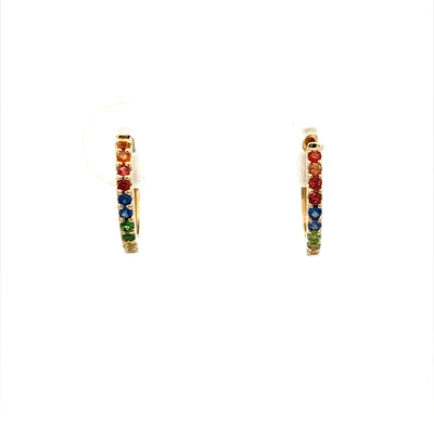 Rainbow Sapphire Huggie Earrings in Yellow Gold