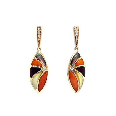 Spiny Oyster & MOP Earrings in Yellow Gold by Kabana