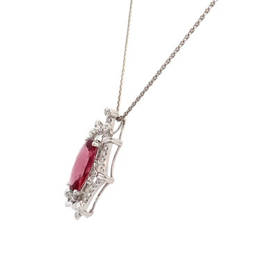 ESTATE Pink Tourmaline and DIamond Pendant in White Gold