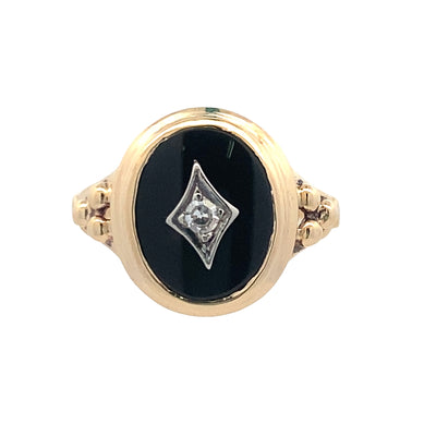 ESTATE Onyx & Diamond Ring in Yellow Gold