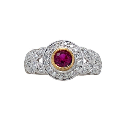ESTATE Ruby and Diamond Ring in Two-Tone Gold