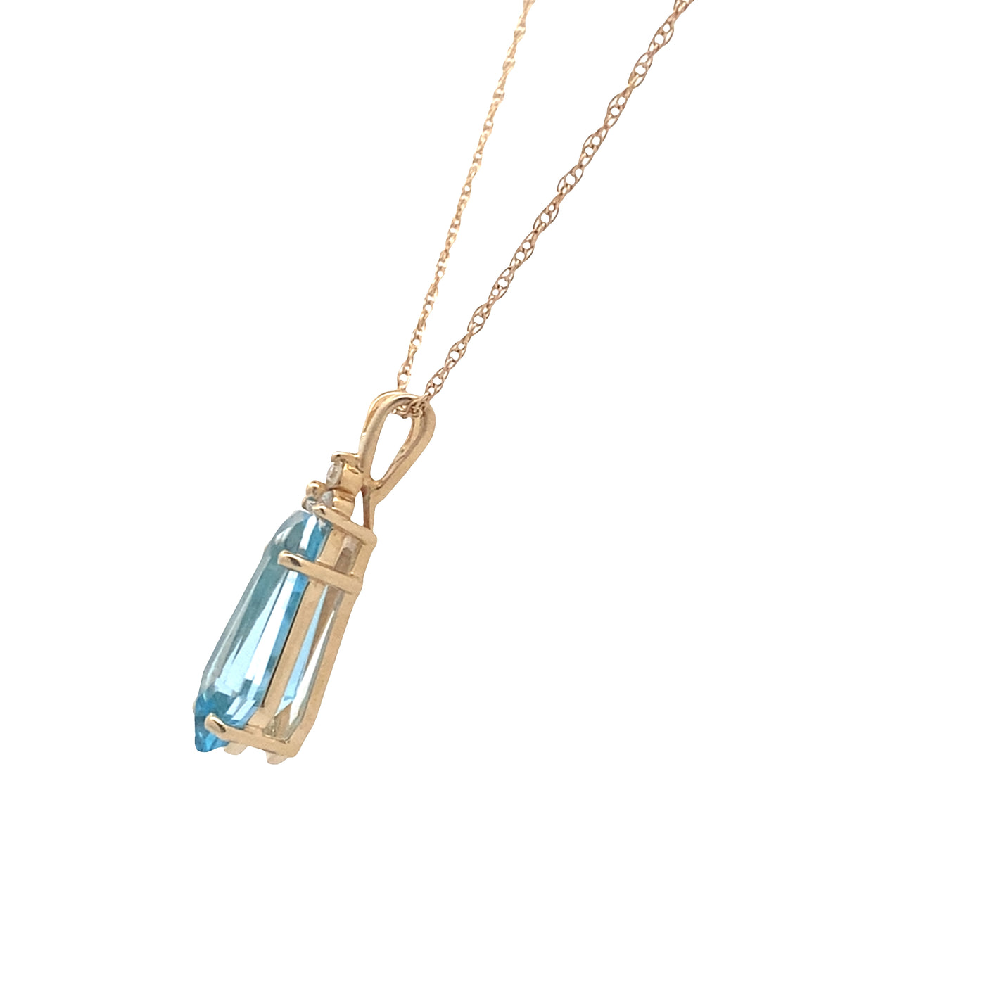 ESTATE Blue Topaz and Diamond Pendant in White Gold