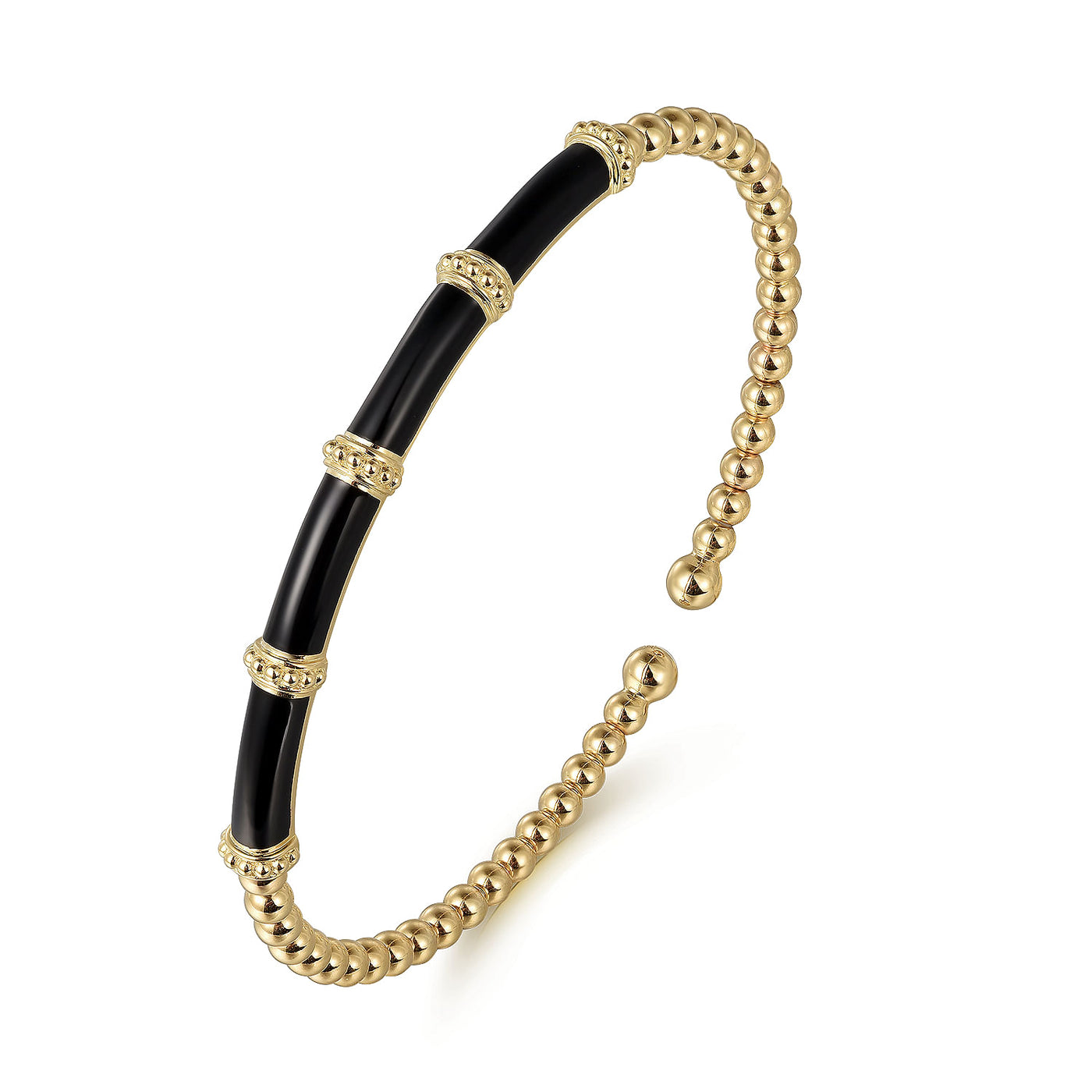 Black Onyx Beaded Bangle in Yellow Gold by Gabriel & Co.