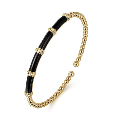 Black Onyx Beaded Bangle in Yellow Gold by Gabriel & Co.