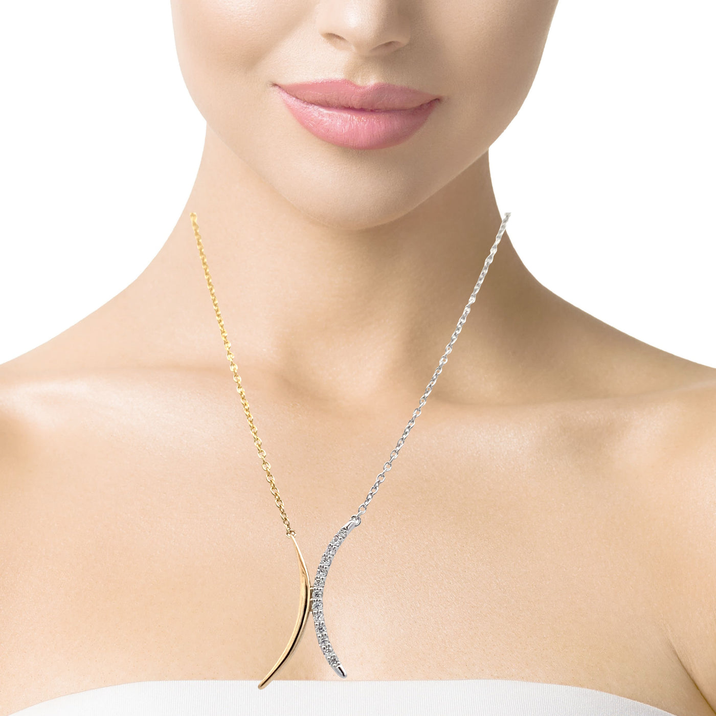 Diamond Curved Bar Necklace in Two-Tone GOld by Allison Kaufman