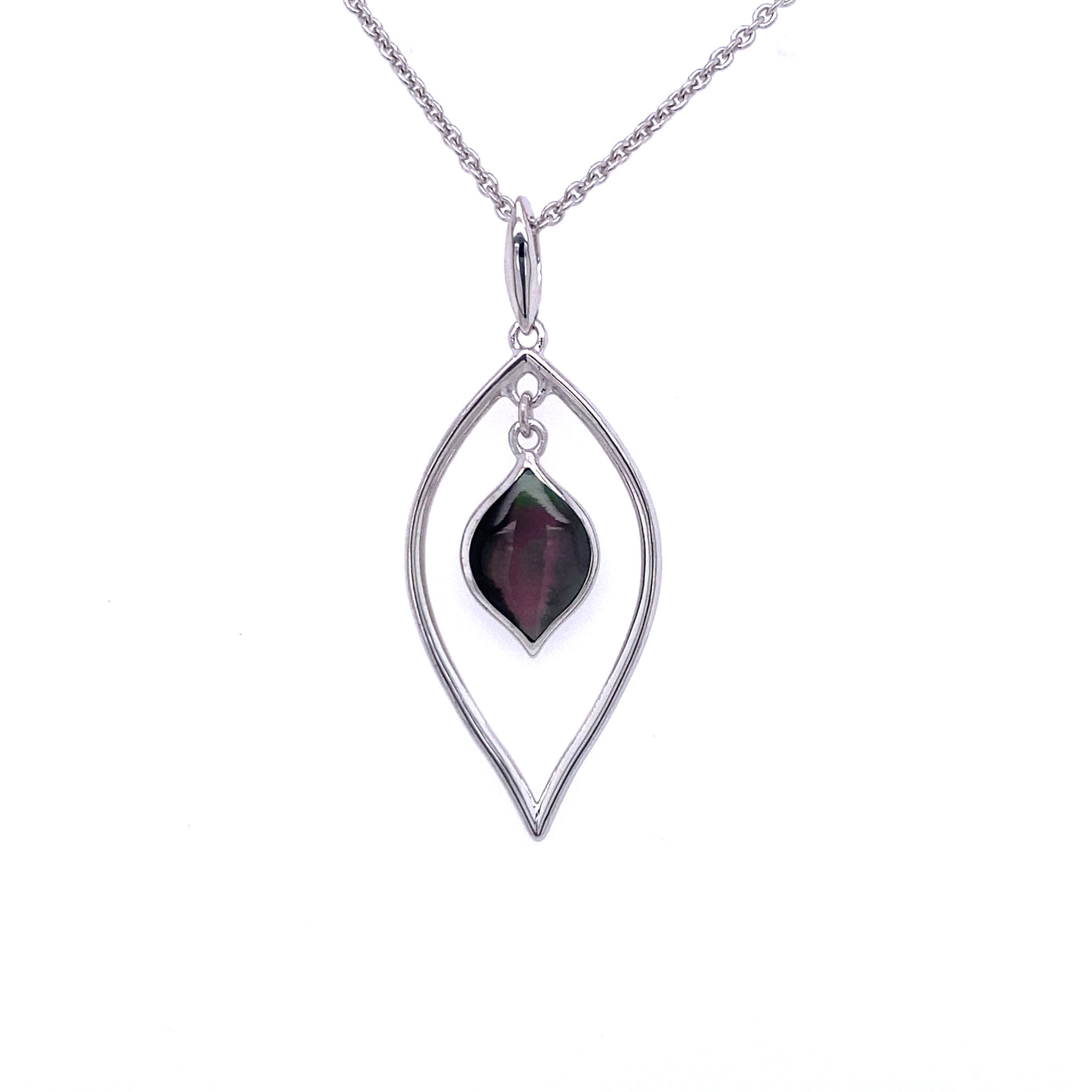 Black Mother of Pearl Drop Pendant in Silver by Kabana