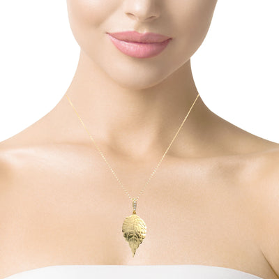 Diamond Leaf Pendant in Yellow Gold by Simon G