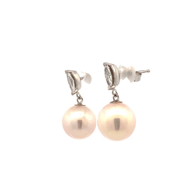 Freshwater Pearl and Diamond Studs in White Gold by B&C