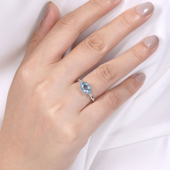 Aquamarine and Diamond Ring in White Gold by Gabriel & Co.