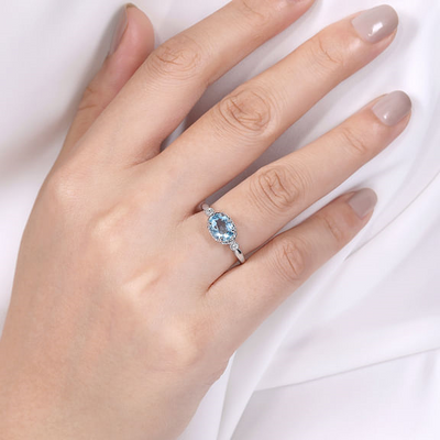 Aquamarine and Diamond Ring in White Gold by Gabriel & Co.