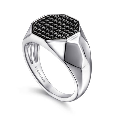 Black Spinel Signet Ring in Silver by Gabriel & Co.