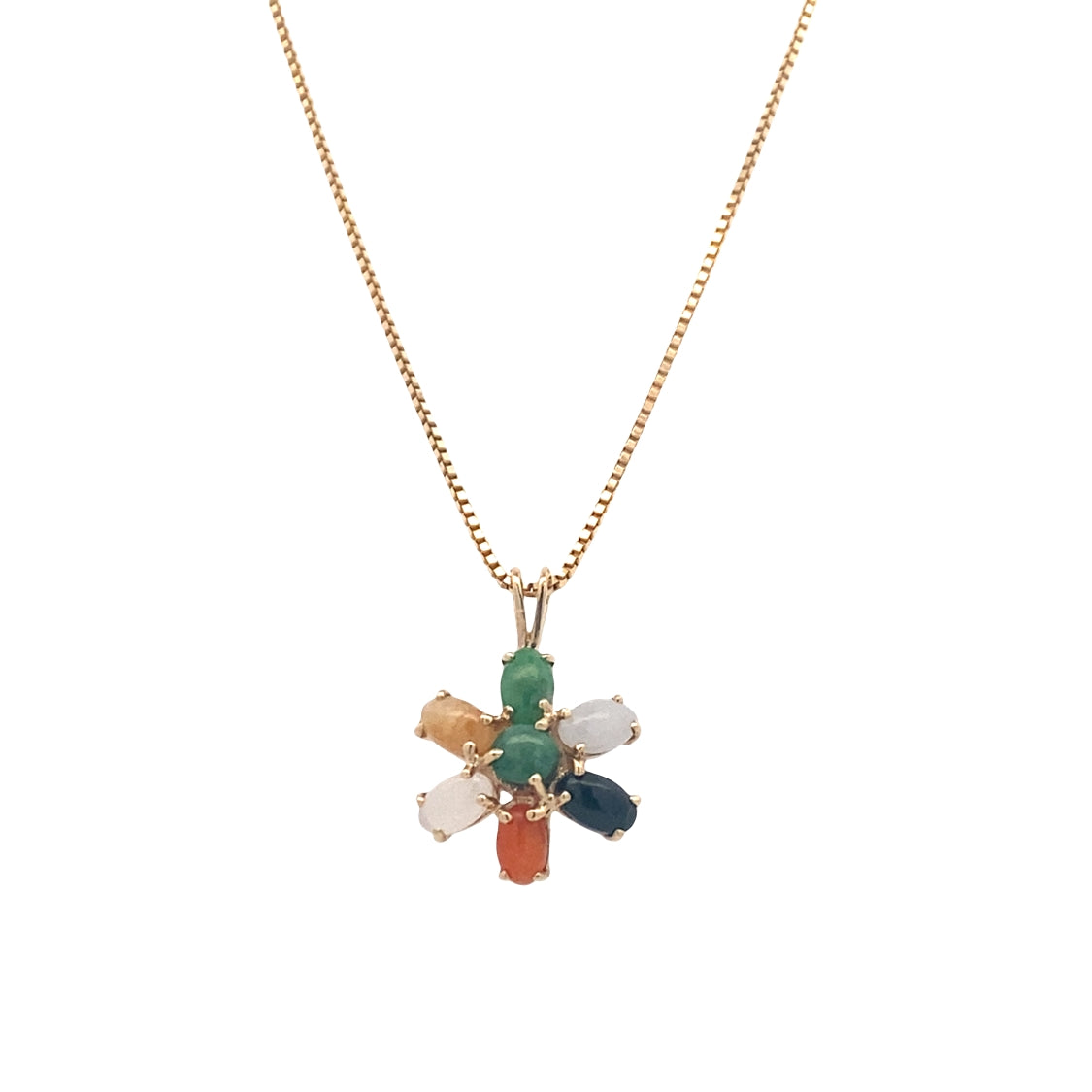 ESTATE Multi-colored Jade Pendant in Yellow Gold with 18" Chain