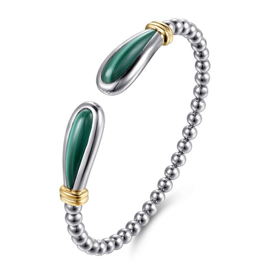 Sterling Silver and 14K Yellow Gold Bujukan Malachite Bangle Bracelet by Gabriel & Co.