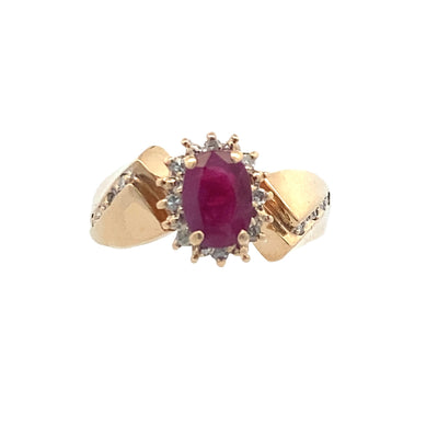 Estate Ruby & Diamond Ring in 14K Yellow Gold, Size 6.5