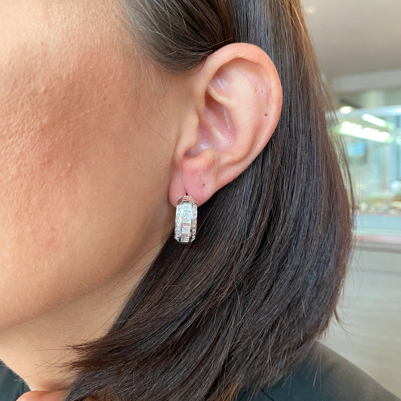 ESTATE Diamond Hoops in White Gold