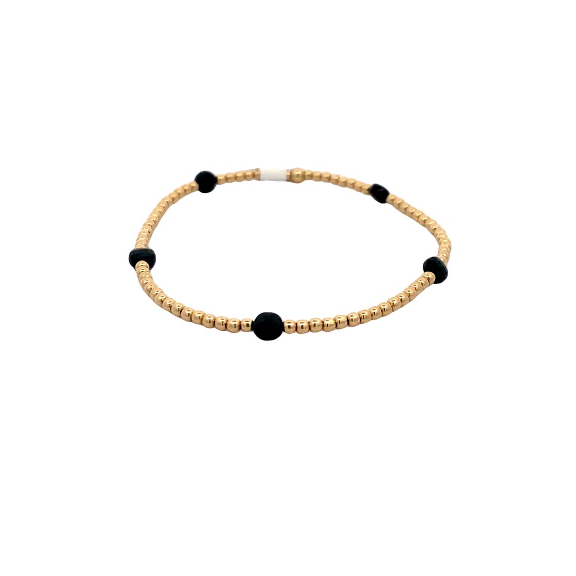 2mm Stretch Beaded Bracelet with Spinel Pattern in Sterling Silver with Gold Plating by Karen Lazar