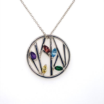 5 Stone Birthstone Family Necklace in Silver
