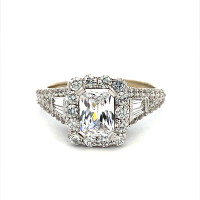 Emerald Cut Diamond Side Stone Engagement Ring in White Gold by B&C