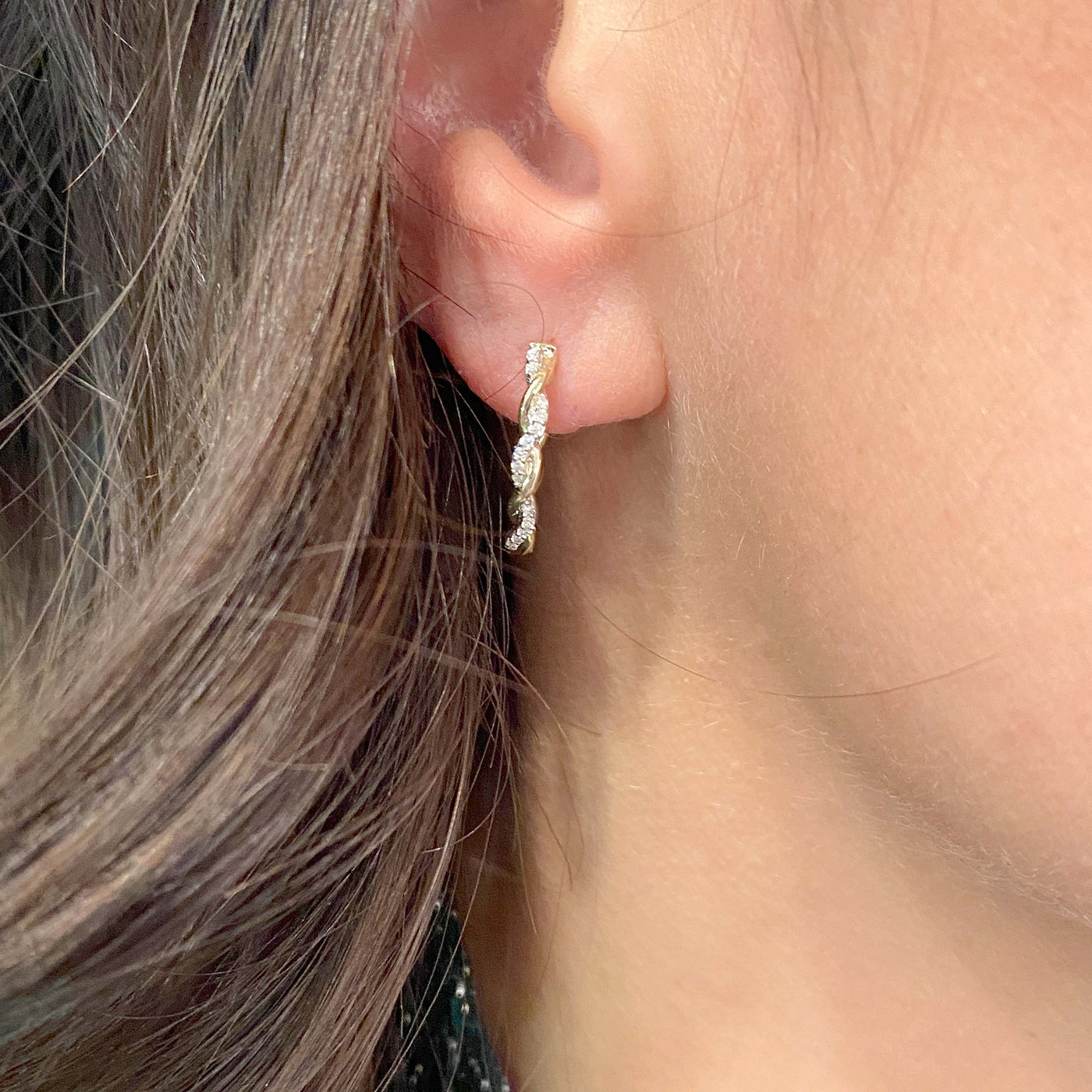 Diamond Twist Hoops in Yellow Gold