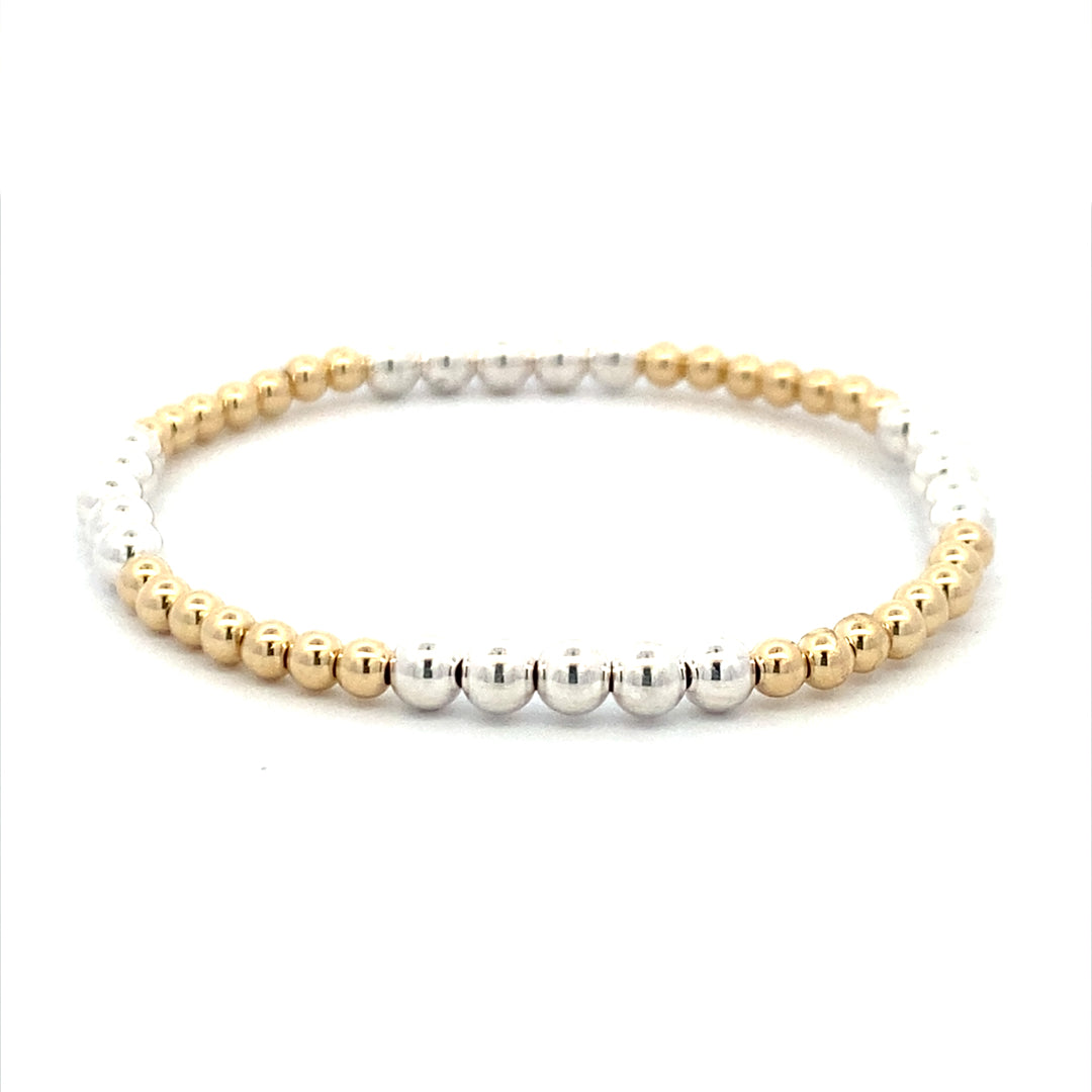 Karen Lazar Stretch 3mm Yellow Gold Filled and 4mm Sterling Silver Beaded Bracelet Size 6