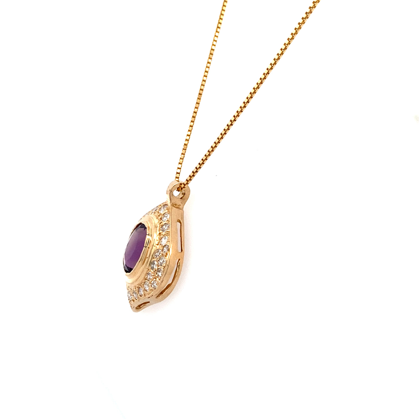 ESTATE Amethyst and Diamond Pendant in Yellow Gold