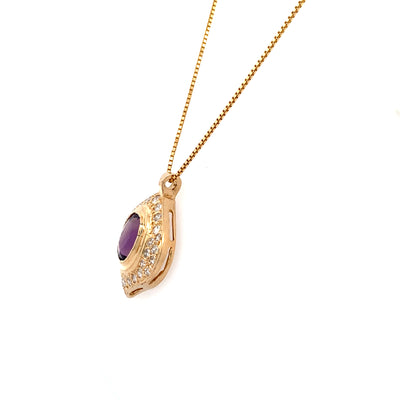 ESTATE Amethyst and Diamond Pendant in Yellow Gold