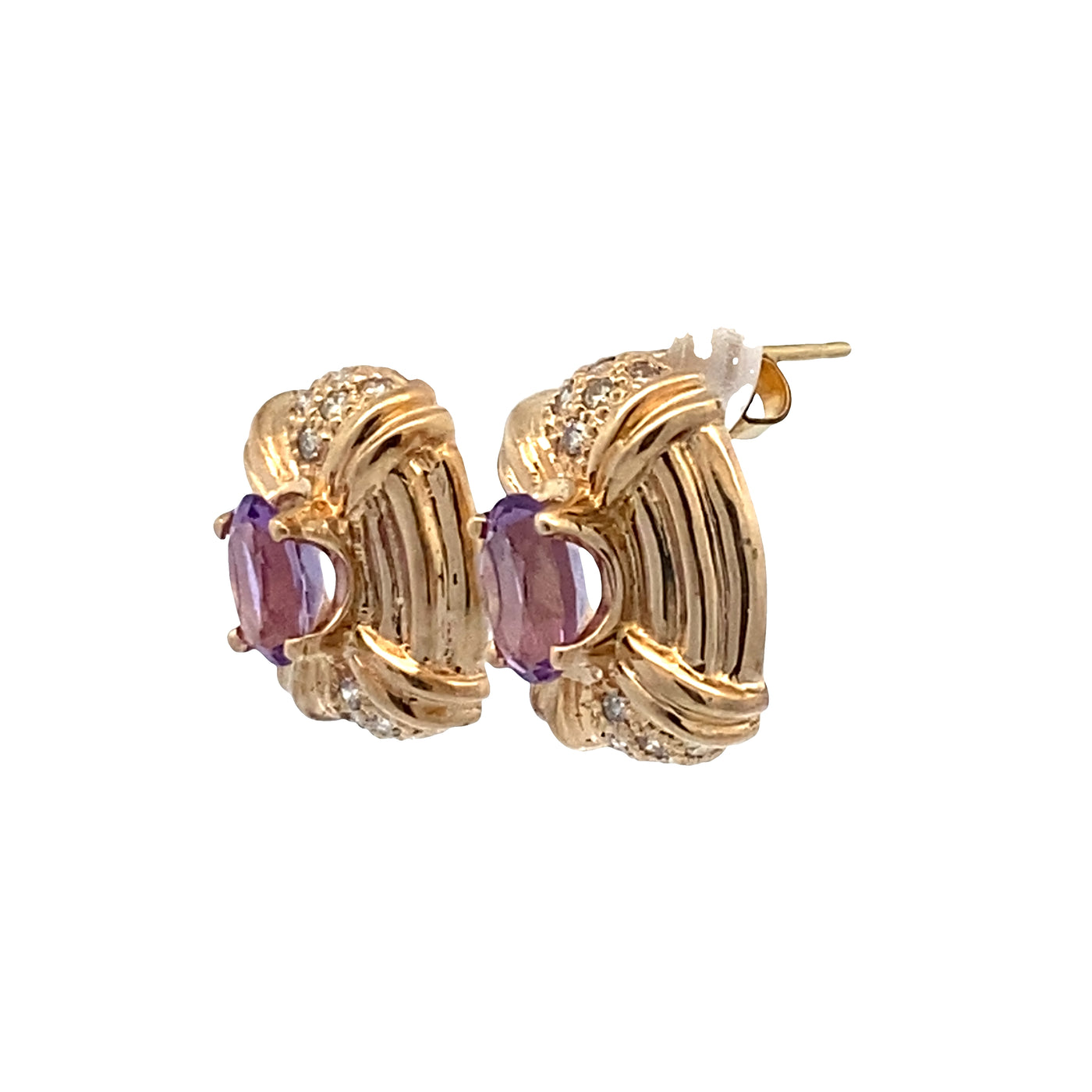 ESTATE Amethyst and Diamond Studs in Yellow Gold
