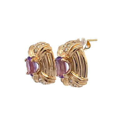 ESTATE Amethyst and Diamond Studs in Yellow Gold